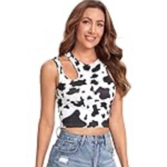 Cowprint Crop Tank - Picture 1 of 7
